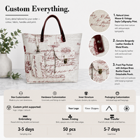 Sac fourre-tout en toile de coton naturel moyen imprimé sur mesure avec longue anse et motif lettres pour usage quotidien en extérieur, fabrication OEM