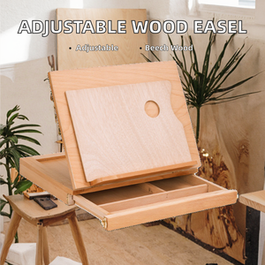 Chevalet de peinture réglable à 3 tiroirs, en bois de hêtre de qualité supérieure, portable, pour artiste, avec support de livre //Support - Product Image 2
