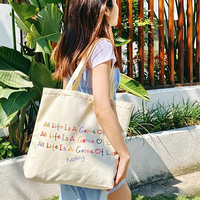 Sac fourre-tout en toile de couleur unie personnalisable |   Sac à bandoulière pliable à motif lettres, sac à main de shopping |   Taille et logo personnalisés