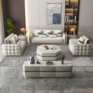Sofá Chesterfield de Cuero Moderno y Lujoso para Sala de Estar, Juego de Muebles con Decoración de Acero Inoxidable Dorado, Sofás de 1, 2 y 3 Plazas - Product Image 2