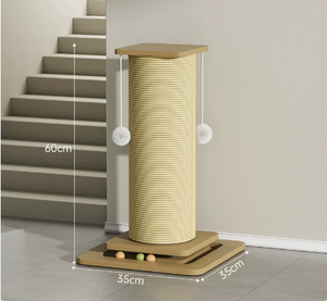 เสาข่วนแมวไม้ป่านศรนารายณ์พร้อมที่นอนและของเล่นห้อยสำหรับแมวในบ้าน - Product Image 1