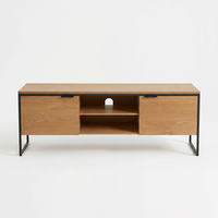 Consola Multimedia de Madera Moderna de Grado Profesional con Dos Gabinetes y Almacenamiento Abierto para Sala de Estar