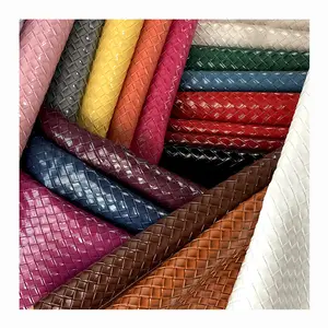 Custom Shining 1.1 Mm Embossed 3D Weave Pattern Texture Vegan PVC Rexine Faux Synthetic Fabric Leather For Shoes Bag Luggage