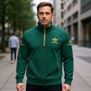 Chaqueta Adidas para Hombre con Media Cremallera, Verde con Parches Dorados, Impermeable, Estilo Urbano, Corte Regular, 100% Poliéster, Talla XS - Product Image 2