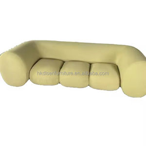 Sofá Comercial Curvo, Cómodo Sofá Intermede de Tela Azul Terciopelo, Sofá de 3 Plazas - Product Image 1