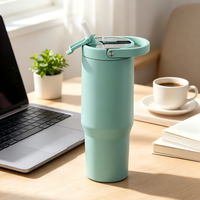 Gobelet isotherme en acier inoxydable de 32 oz grande capacité, anti-fuite, avec paille rabattable, idéal pour les sports de plein air, le camping et comme cadeau - Vente en gros