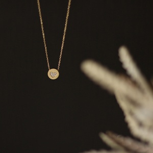 Custom 18K Gold Plated Round Charm Crystal CZ Stainless Steel Heart <b>Necklace</b> for Women - Product Image 4