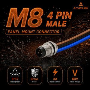 Conector Circular Macho M8 de Montaje en Panel con 4 Pines Personalizados y Cables de Conexión Rápida para Montaje Trasero o Frontal - Product Image 2