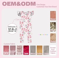 Combinaison/Barboteuse Personnalisée pour Bébé Fille, Faible MOQ, OEM/ODM, Manches Volantées, Imprimé Floral, Combinaison pour Nourrisson, Logo Personnalisé, Tenue pour Nouveau-né