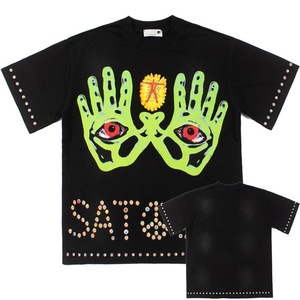 Camiseta Oversize de Algodón de Manga Corta para Hombre con Gráfico de Mano y Ojo <span class=keywords><strong>Verde</strong></span> de Satoshi Nakamoto, Estilo Vintage Streetwear - Product Image 3