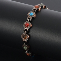 Bracelet magnétique en alliage de cuivre avec symbole Om, pierre cabochon turquoise et œil de tigre, bijoux pour hommes et femmes, vente en gros, personnalisation OEM