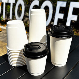 Gobelets en papier jetables personnalisés pour café, gobelets en papier kraft double couche, écologiques, gobelets à emporter avec couvercles pour les cafés - Product Image 1