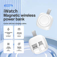 Jam tangan Mini Super 1200mah, pengisi daya nirkabel, Bank daya magnetik portabel untuk IWatch 6/7/8 Ultra PowerBank dengan 2 kabel