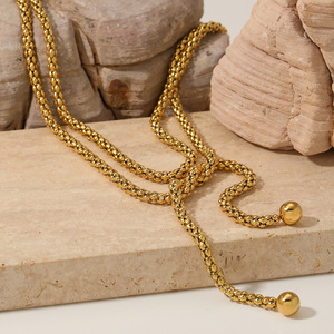 Vente en gros Nouveau collier enveloppé à longue chaîne en acier inoxydable à la mode Collier de bijoux étanche plaqué or - Product Image 6