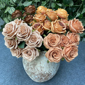Ramo de Rosas Artificiales de Seda de Alta Calidad, Multicolor, 9 Cabezas, Color Rosa Empolvado, <span class=keywords><strong>Naranja</strong></span> Quemado, para Decoración de Bodas - Product Image 6