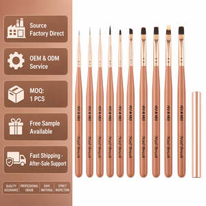 Ensemble de 10 pinceaux à ongles en bois peints sur mesure, formes multi-pointes pour vernis gel, outils de manucure OEM - Product Image 1