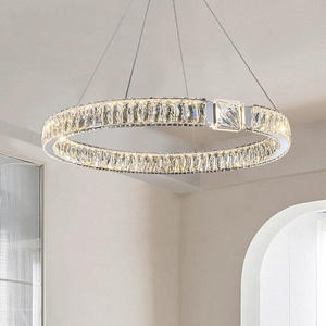 Círculos luces de techo sala de estar Acero inoxidable altura ajustable anillo de cristal lámpara de araña - Product Image 2