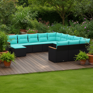 Black Poly Rattan Patio <b>Sofa</b> <b>Set</b> Powder Coated Steel Outdoor Garden Furniture Contemporary Design - Product Image 2