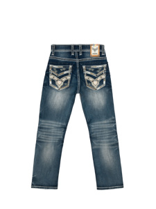 IN STOCK fashion Men’s Heavy Stitch <b>jeans</b> <b>Embroidered</b> Mid Waist Crumple effect Straight Leg <b>jeans</b> for men - Product Image 2