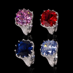 Fashion Jewelry Eco-friendly Copper Big 16*16mm Red Corundum Zircon Finger <b>Adjustable</b> <b>Rings</b> for Women Premium Daily Wear - Product Image 5