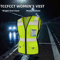 Women's Safety Vest 11 Pockets Mesh Reflective Zipper High Visibility Neon ANSI Class 2 Durable Machine Washable Pink XS