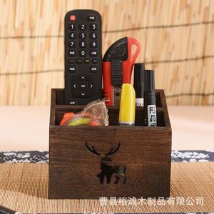 Solid Wood <b>Pen</b> Holder With Deer Design Desktop Storage <b>Box</b> For Remote Control Stationery Makeup Brushes - Product Image 2