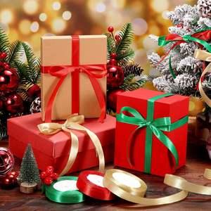 ริบบิ้นผ้าซาตินสองด้านขนาด 4 ซม. 1 1/2 นิ้ว ยาว 100 หลา สีดำ สีแดง สำหรับตกแต่งดอกไม้ - Product Image 5