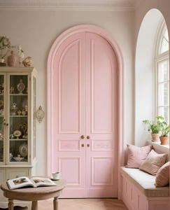 French Design Double <strong>Round</strong> <strong>Top</strong> Interior Glass <strong>Doors</strong> Modern Walnut Material Arched Opening for Apartment Bedroom Hotel Villa Use - Product Image 2