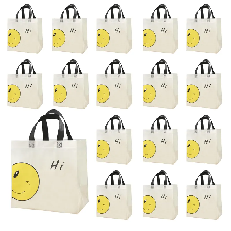 Sac à provisions non tissé en Pp réutilisable pour la protection de l'environnement Smiley Face Sacs d'épicerie en tissu non tissé avec logo