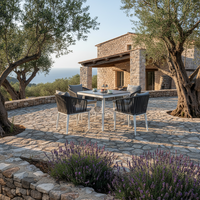 Chaise de salle à manger d'extérieur moderne en ruban ignifuge tressé, avec cadre en alliage d'aluminium durable, pour jardin, terrasse, hôtel, bistrot, mobilier d'extérieur
