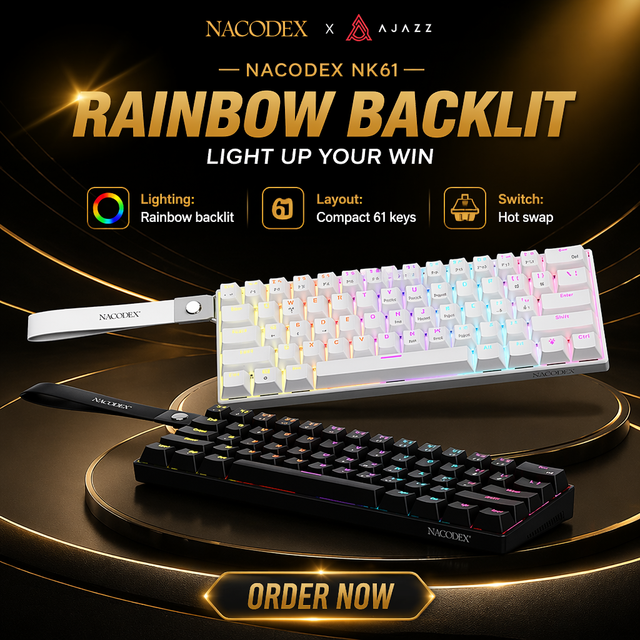 Ajazz NK61 60% Hot Swappable Mechanical Keyboard Programmable RGB Lighting Wired Custom Gaming Keyboard With Decor Strap