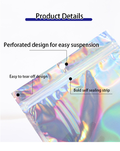 Gravure Printed Laser Film Zipper Bag Resealable 3 Side Seal <strong>Packaging</strong> Smell Proof <strong>Holographic</strong> Mylar Bag - Product Image 2