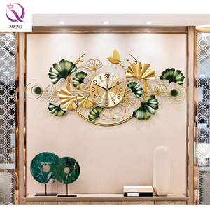 Horloge murale intérieure en fer moderne et simple Tenture murale en feuille de Ginkgo muette Horloge décorative murale en métal doré Art déco <span class=keywords><strong>plante</strong></span> - Product Image 2