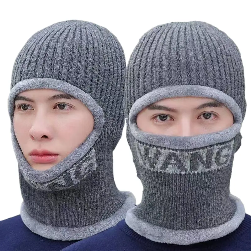 Großhandel Winter Männer Wolle verdickt Full Face Cover Ski maske Sturmhaube Kappen Radfahren Gehörschutz wind dichte Strick mützen