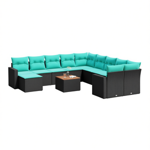 Ensemble de canapés de patio en polyrotin noir avec coussins, 12 pièces, mobilier de jardin, sièges d'extérieur, style contemporain - Product Image 1