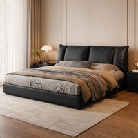 Lit plateforme rembourré noir avec tête de lit moelleuse, cadre de lit Queen/King profil bas pour hôtels, appartements, chambres à coucher OEM ODM