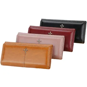 Delicate Oil Wax Leather Wallet Women Thread long Wallet Large Capacity Clutch Purse Ladies Money Clip Dropship Wallet