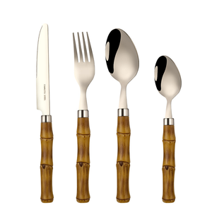 HPB0326 Ensemble de couverts créatifs avec manche imitation bambou, comprenant cuillère à dessert, couteau à steak et fourchette à salade - Product Image 1