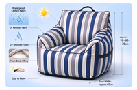 Fauteuil pouf moderne en tissu rayé, imperméable et résistant aux UV, pour intérieur et extérieur, confortable, pour une personne