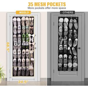 Over The Door Shoe Rack 35 Pockets Oxford Fabric Hanging Organizer For Shoes Behind Doors On Walls <b>Black</b> - Product Image 2
