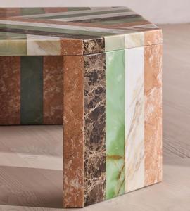 Mesa de Centro de Mármol Sólido Personalizada, Mesa Cuadrada con Rayas de Múltiples Piedras Hecha a Mano para Sala de Estar de Lujo - Product Image 4