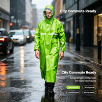 Poncho de pluie réfléchissant en tissu Oxford épaissi pour homme adulte, style coupe-vent une pièce, imperméable de sécurité pour le travail en extérieur