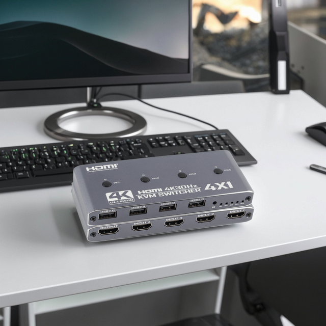 Oright 4-Port USB & for KVM Switch 4-in-1 4 Computers Support 4 USB2.0/4 HDMI2.0 Ports 4K 30/60Hz HDCP2.2 Aluminum Alloy