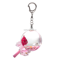 Porte-clés en plastique en forme de sucette rose et violet, rempli de liquide, avec flotteur en résine de baies et confettis scintillants à l'intérieur, idéal pour les cadeaux