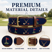 Ceinture de golf tressée beige personnalisée avec motif chariot de golf et garniture en cuir pour les boutiques de golf professionnelles et la vente de cadeaux