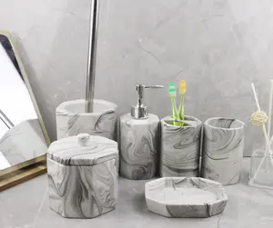 大理石效果陶瓷浴室用品配件套装陶瓷材质豪华浴室浴室套装