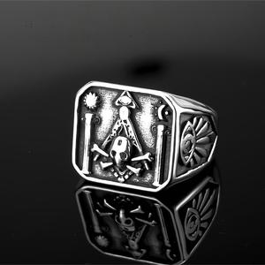 Men's Stainless Steel <b>Ring</b> Freemason Skull Hip Hop Geometric Design Gift Jewelry - Product Image 2