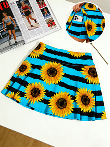 Minifalda de Cintura Alta con Estampado de Girasoles para Mujer, Falda Skater Azul y Negra a Rayas, Estilo Casual para Uso Diario - Product Image 1