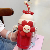 316 tasse d'isolation thermique en acier inoxydable avec poignée en corde dessin animé fleur vide tasse à café paille enfants eau boisson utilisation