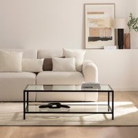 Table basse moderne en verre trempé avec plateau en verre transparent et pieds en fer peints en noir pour salon, hôtel, café, meubles de maison